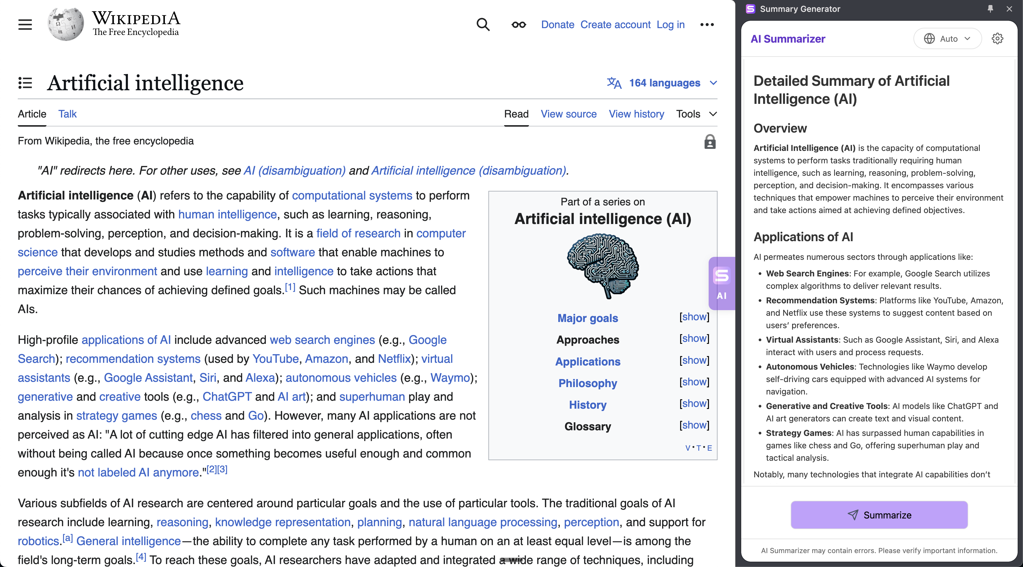 AI Summarizer Extension Screenshot